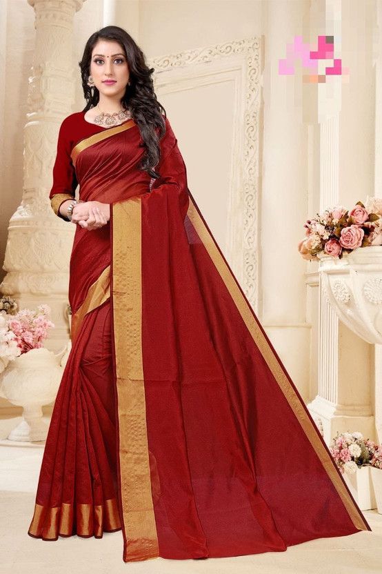 Woven Paithani Linen Saree  (Red)
