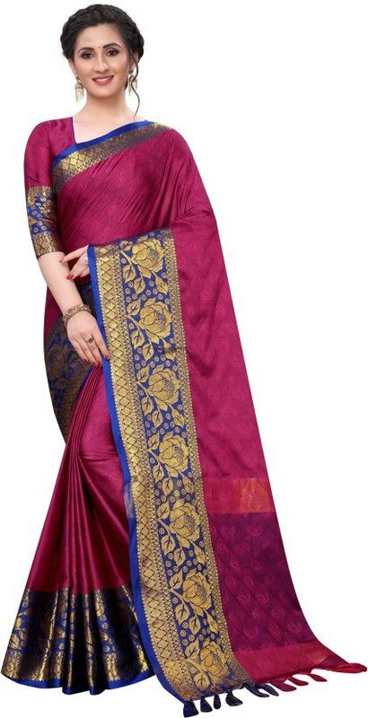 Printed Bollywood Jacquard, Cotton Silk Saree  (Pink)