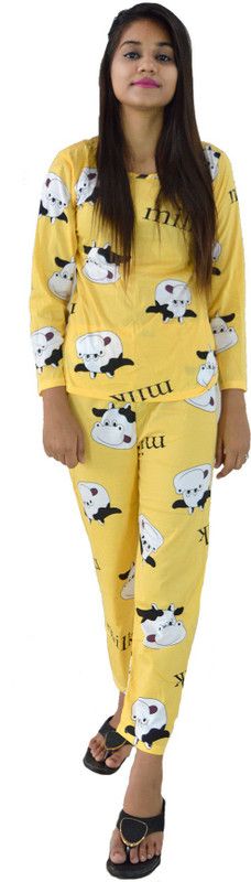 Women Top & Pyjama Set Multicolor Printed, Graphic Print