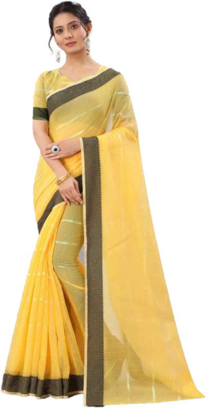 Striped Bollywood Chanderi Saree  (Yellow)