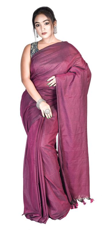 Daily Wear Cotton Blend Saree  (Purple)