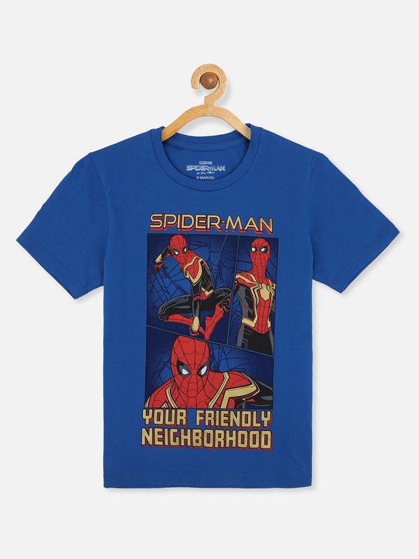 SPIDER-MAN NO WAY HOME Boys Graphic Print Pure Cotton T Shirt  (Blue, Pack of 1)