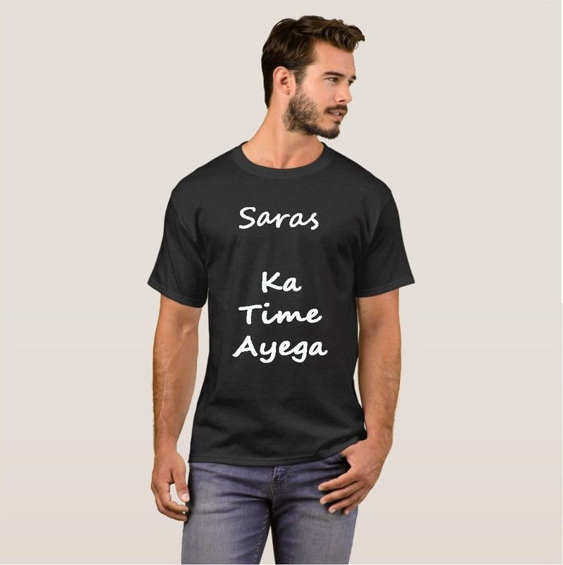 Saras Apna Time Ayega V13 Men Printed Round Neck Cotton Blend Black T-Shirt