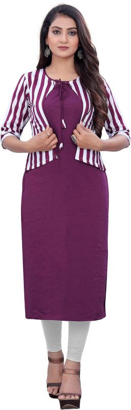 Women Striped Crepe A-line Kurta  (Purple)