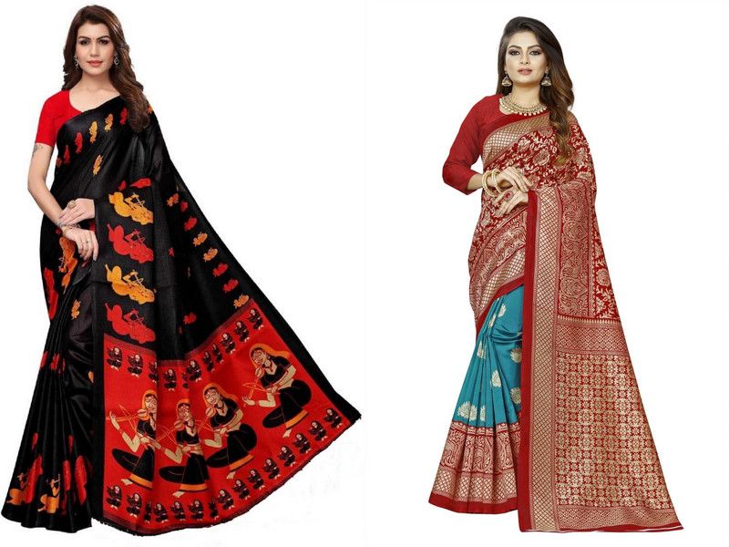 Printed Daily Wear Art Silk Saree  (Pack of 2, Maroon)
