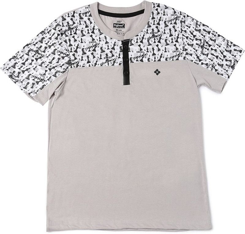 Boys Printed Cotton Blend T Shirt  (Silver, Pack of 1)