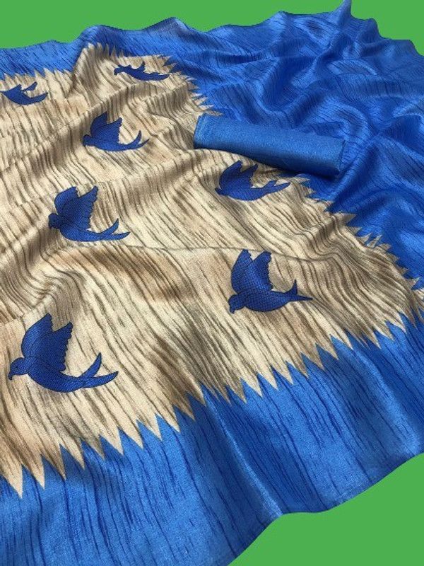 Fashion Cotton Blend, Art Silk Saree  (Brown, Blue)