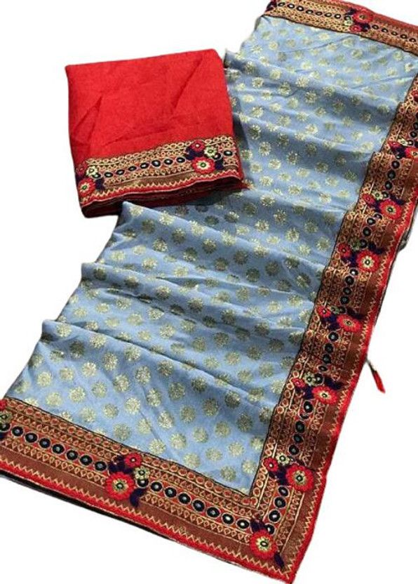 Self Design, Printed, Applique, Floral Print Bollywood Lycra Blend Saree  (Grey)