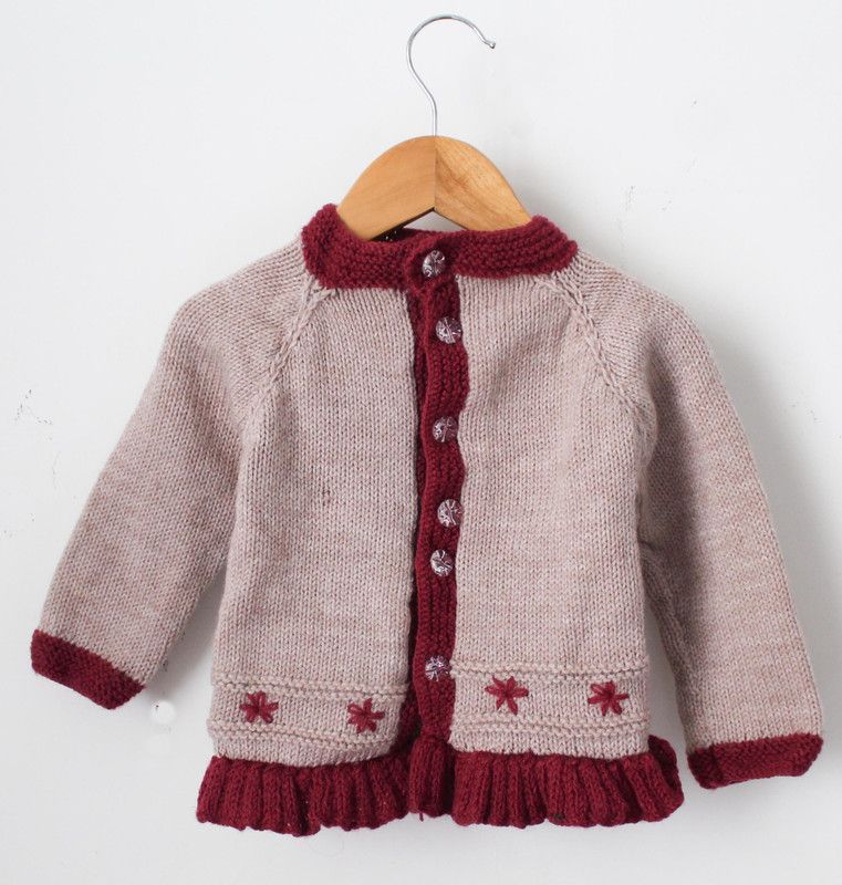 Baby Boys & Baby Girls Embroidered High Neck Maroon, Pink Sweater