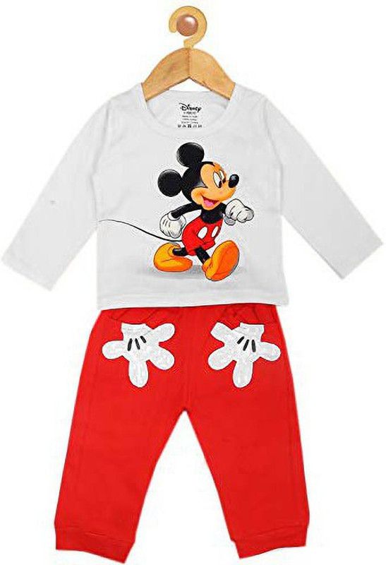 Baby Boys Mickey Casual T-shirt Pyjama  (Red)
