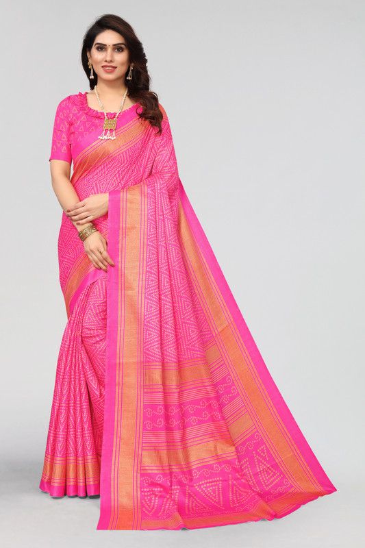Printed, Woven Bollywood Cotton Silk Saree  (Pink)