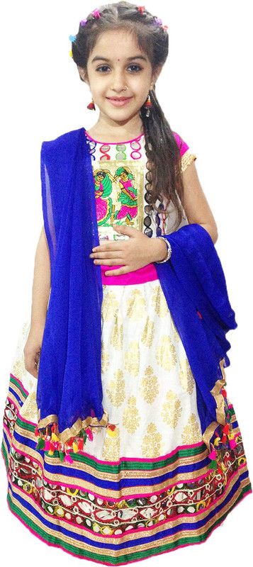 Baby Girls Lehenga Choli Ethnic Wear Embroidered Lehenga, Choli and Dupatta Set  (White, Pack of 1)