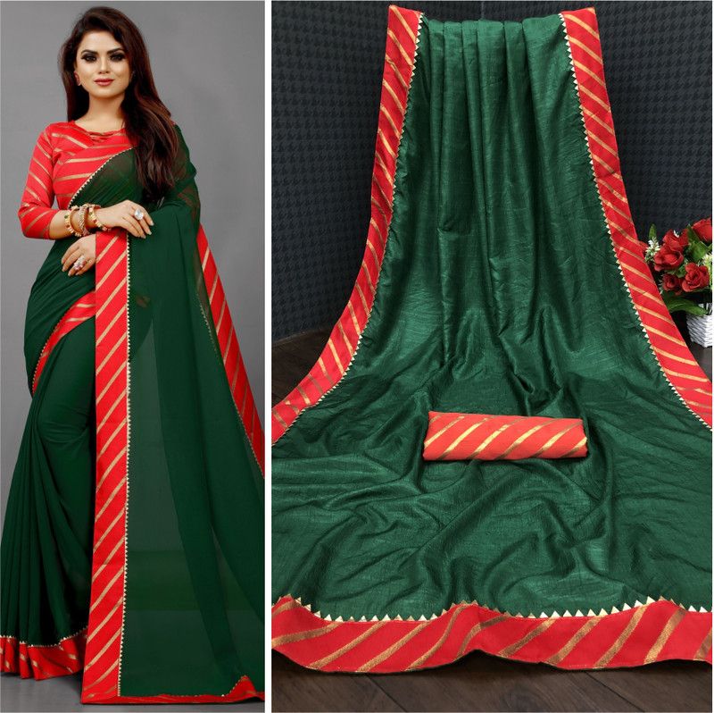 Striped Gadwal Art Silk Saree  (Green)