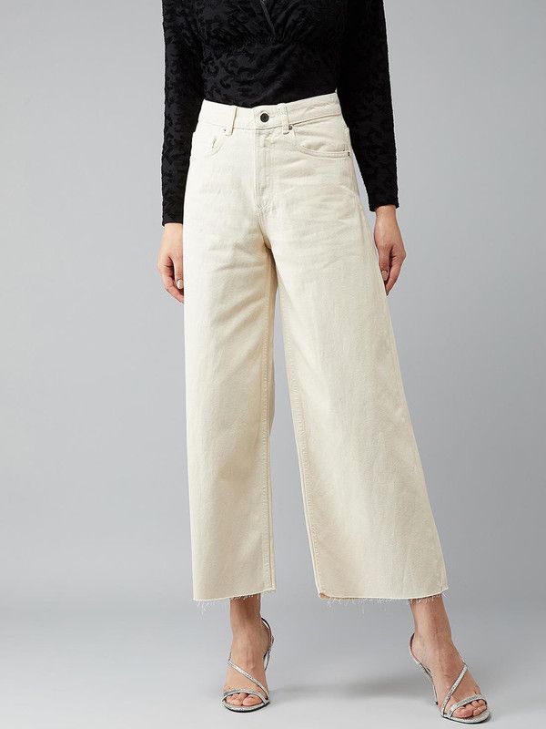 Women Flared High Rise Beige Jeans