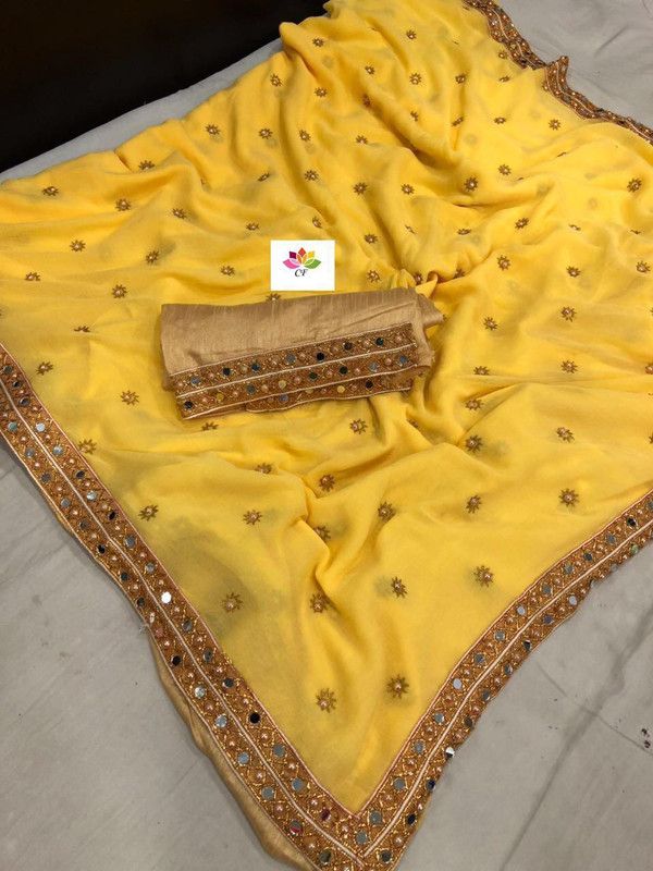 Banarasi Georgette Saree  (Yellow, Gold)