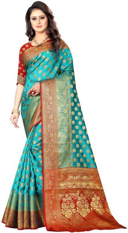 Woven Madhubani Jacquard, Pure Silk Saree  (Light Green)