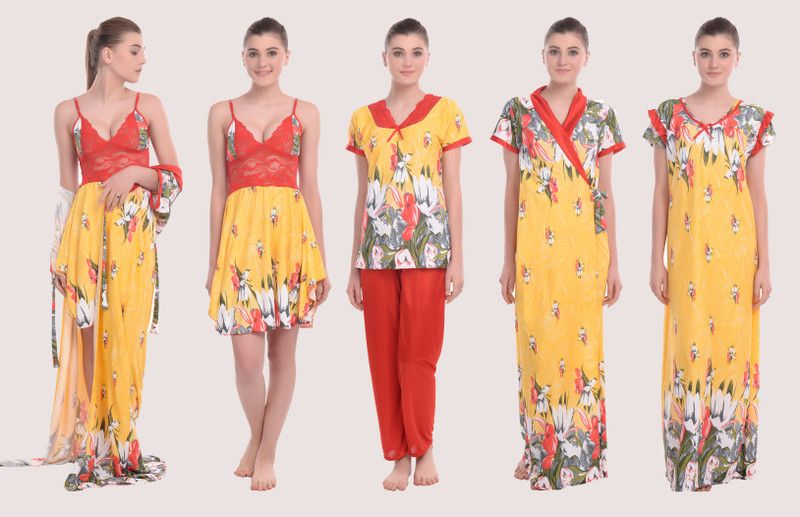 Pack of 5 Women Nighty Set  (Yellow)
