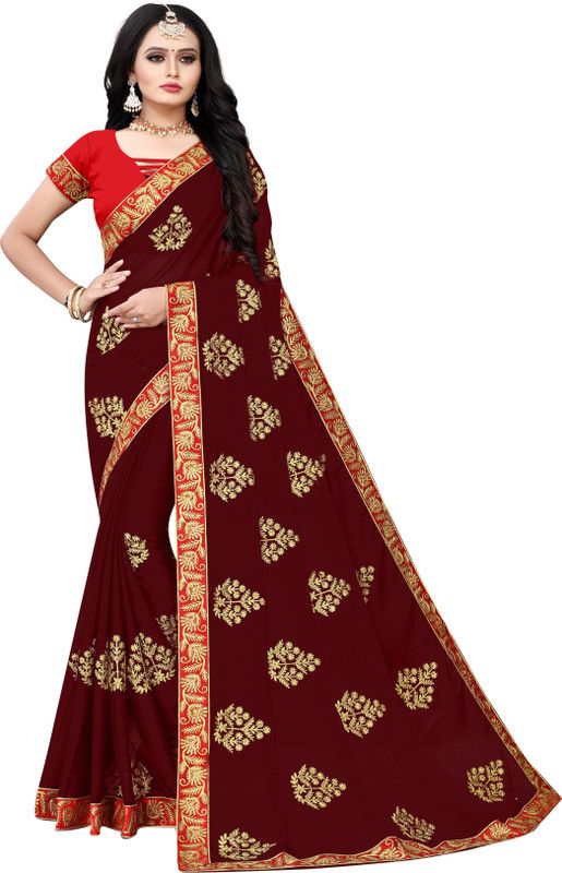 Embroidered Bollywood Silk Blend, Polyester Saree  (Multicolor)