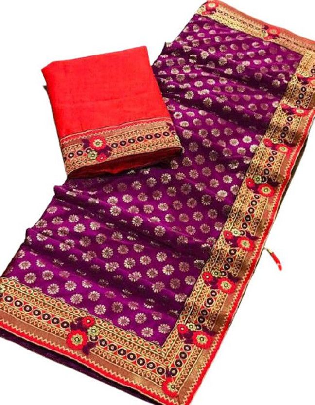 Self Design, Printed, Applique, Floral Print Bollywood Lycra Blend Saree  (Purple)