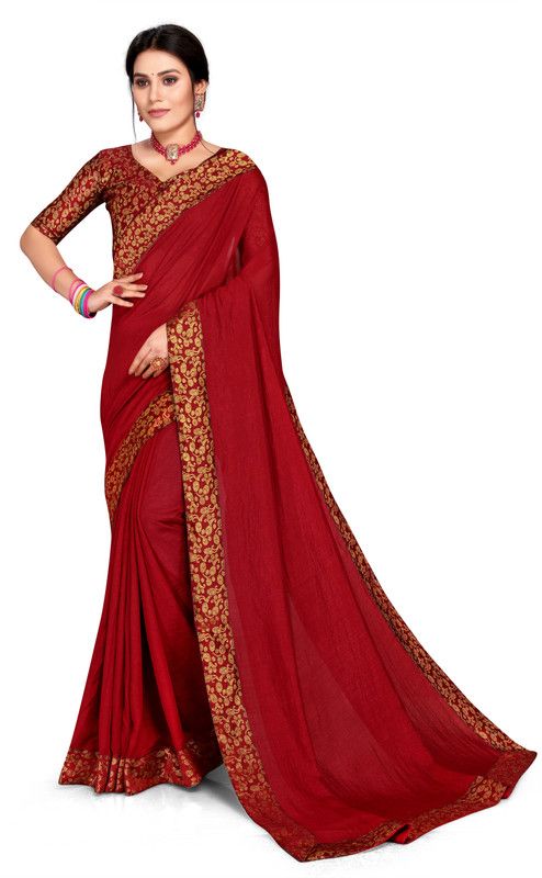 Solid/Plain Bollywood Georgette, Chiffon Saree  (Maroon)