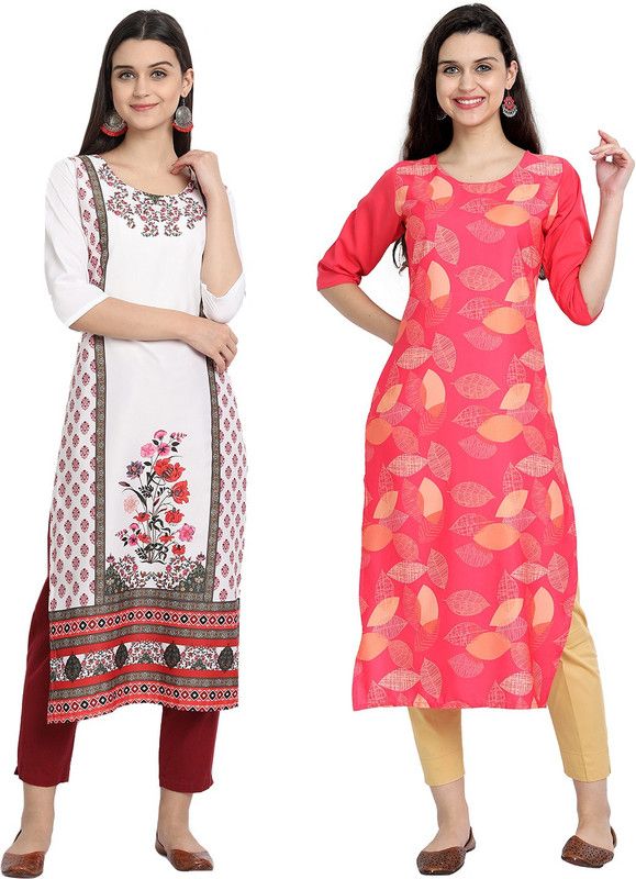 Women Floral Print Kurta  (Pink, White)
