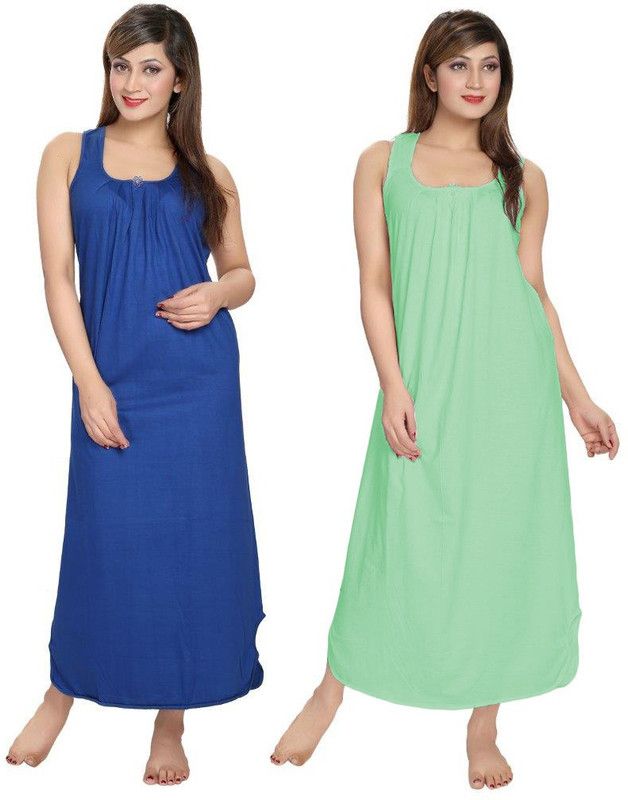 Pack of 2 Women Nighty Set  (Blue, Light Green)