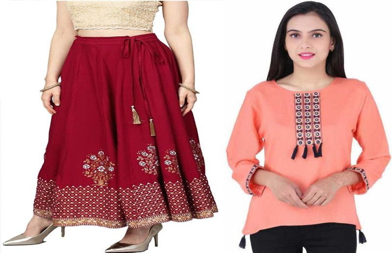 Women Top and Skirt Set Viscose Rayon