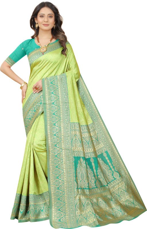 Kanjivaram Jacquard, Pure Silk Saree  (Light Green)