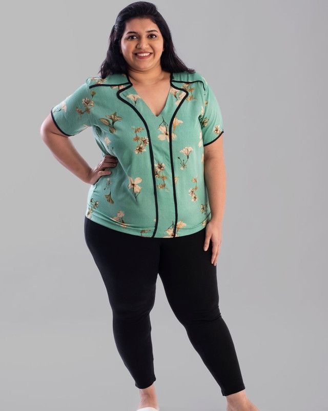 Casual Regular Sleeves Floral Print Women Green Top