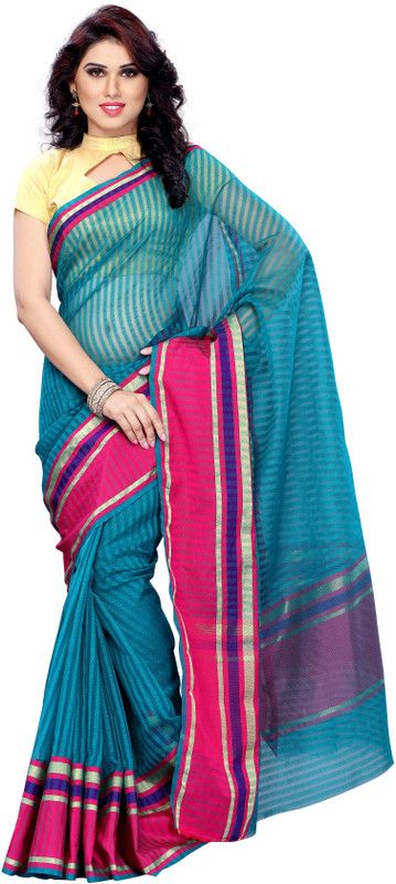 Woven Kanjivaram Cotton Blend Saree  (Blue)