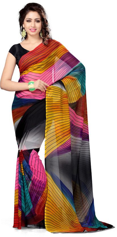 Striped Daily Wear Georgette Saree  (Multicolor)