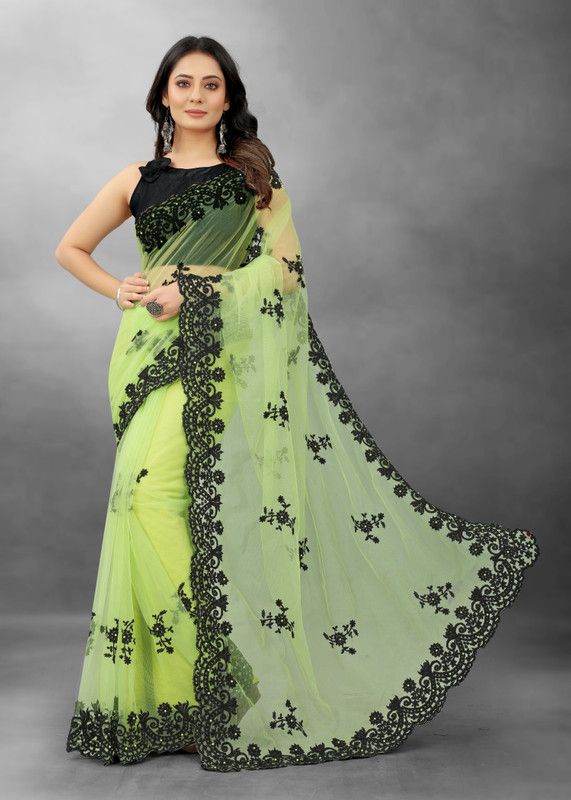 Embroidered Bollywood Net Saree  (Light Green)
