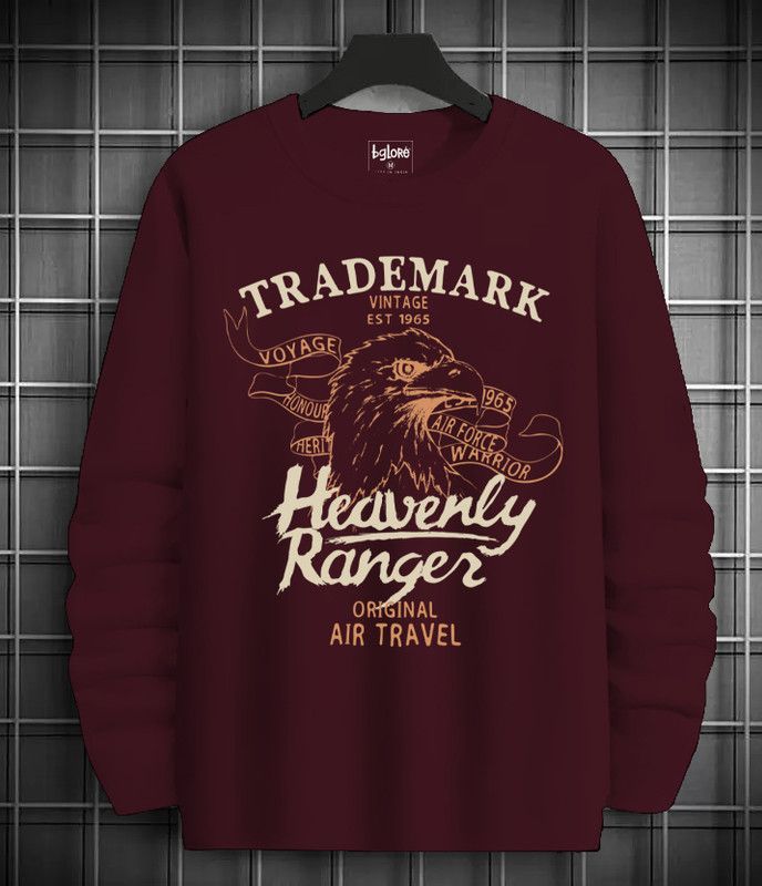 Men Graphic Print Round Neck Cotton Blend Maroon T-Shirt