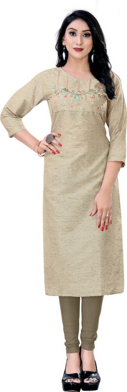 Women Embroidered Cotton Rayon Straight Kurta  (Grey)