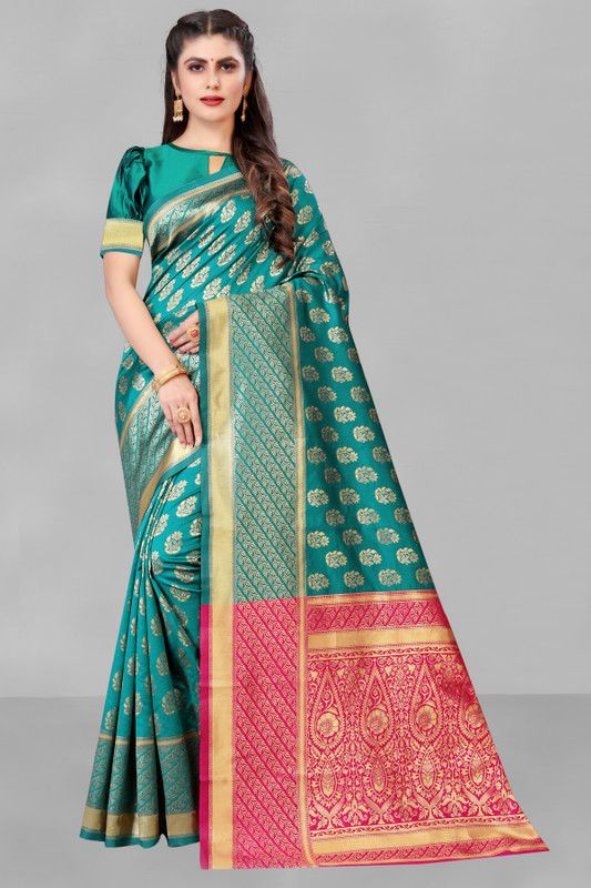 Printed Jamdani Jacquard Saree  (Multicolor)