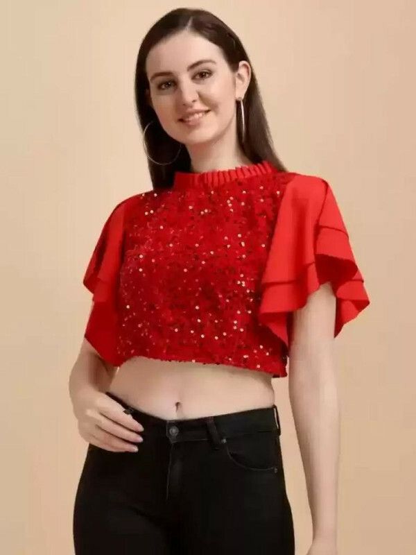 Party Embellished Women Red Top
