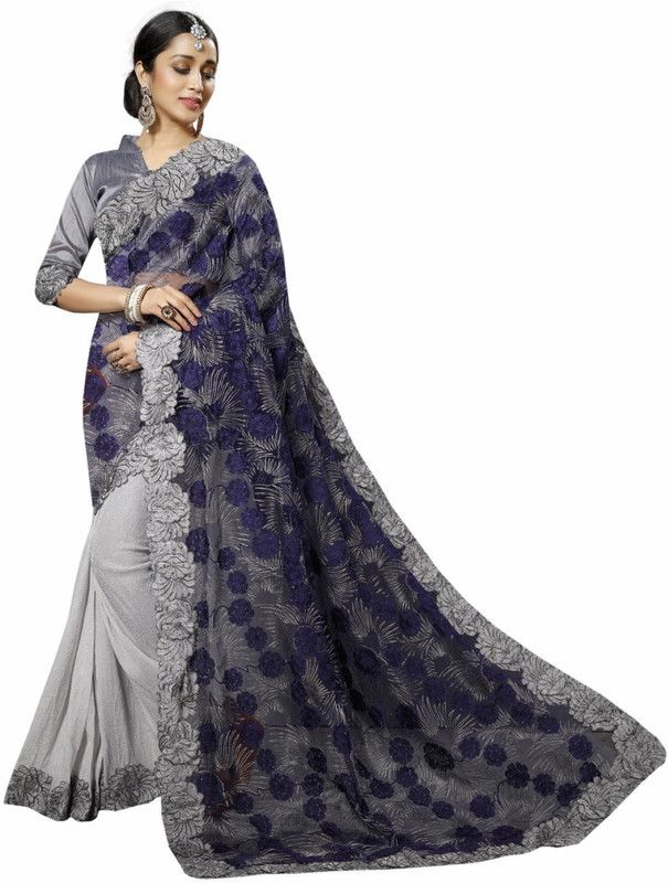 Embroidered Bollywood Cotton Blend, Lycra Blend Saree  (Multicolor)
