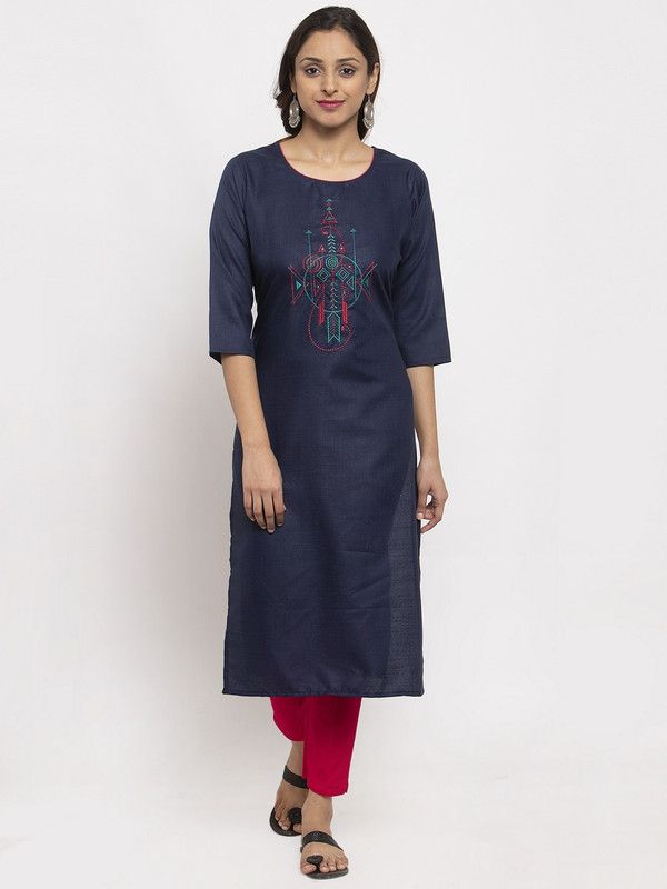Women Abstract Viscose Rayon Straight Kurta  (Blue)