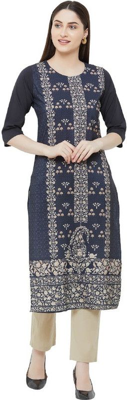 Women Abstract Crepe Straight Kurta  (Black)