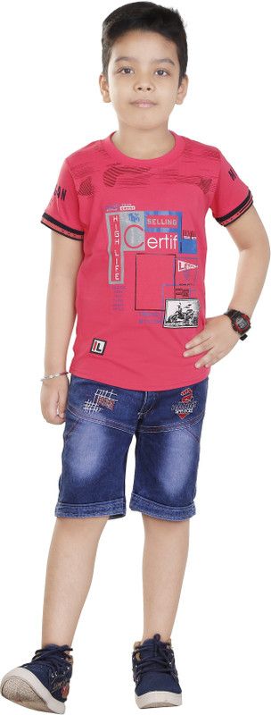 Boys Party(Festive) T-shirt Shorts  (Pink)