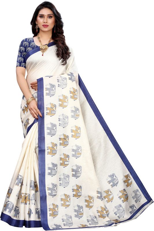 Printed Daily Wear Art Silk Saree  (Cream)