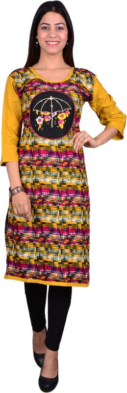 Women Printed, Embroidered Cotton Rayon Straight Kurta  (Multicolor)