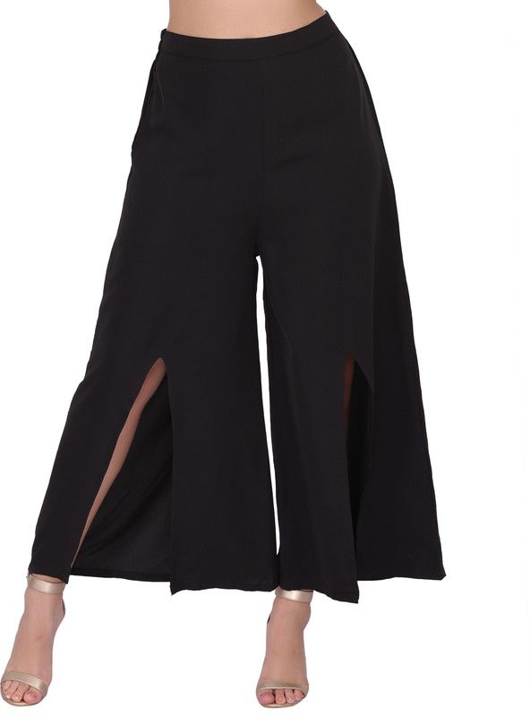 Women Relaxed Black Crepe Trousers