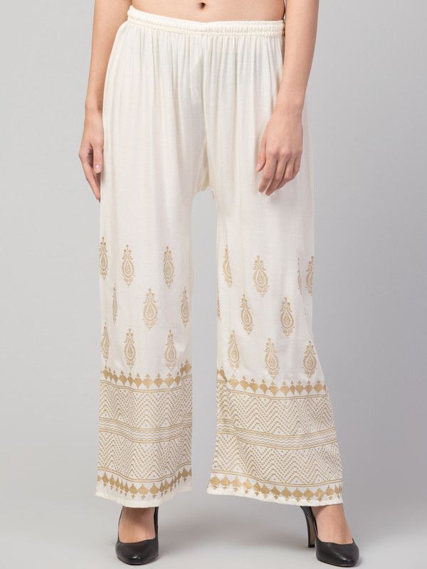 Women Relaxed White Pure Cotton Trousers