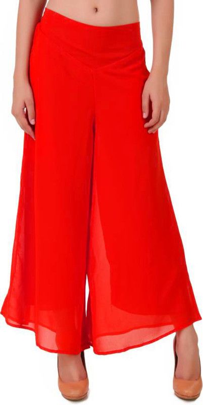 Women Regular Fit Red Georgette Trousers