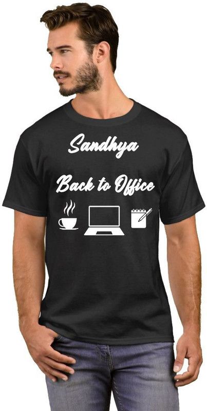 Sandhya Back to Office Men Printed Round Neck Cotton Blend White, Black T-Shirt