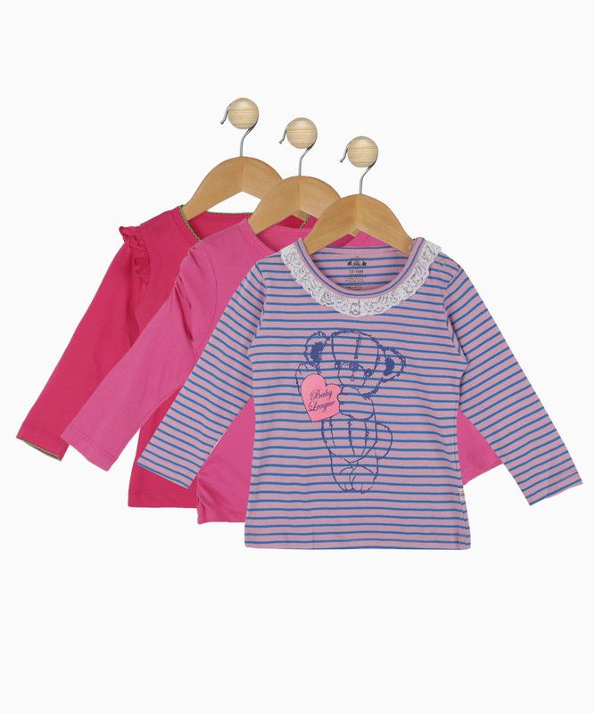 Baby Girls Casual Cotton Blend Top  (Multicolor, Pack of 3)