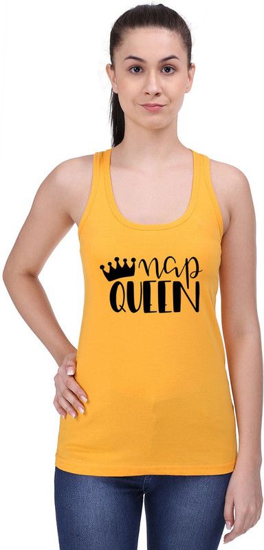 Casual Sleeveless Graphic Print Women Yellow Top