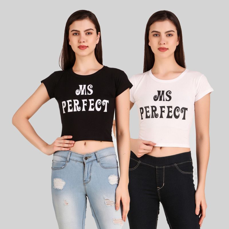 Pack of 2 Casual Cap Sleeves Printed Women White, Black Top