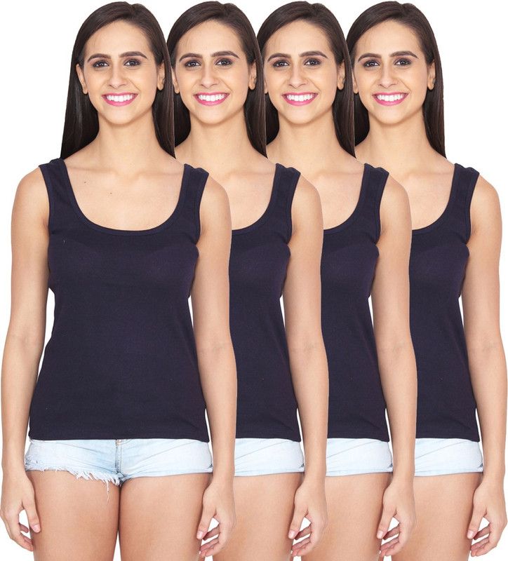 Pack of 4 Casual Sleeveless Solid Women Dark Blue Top